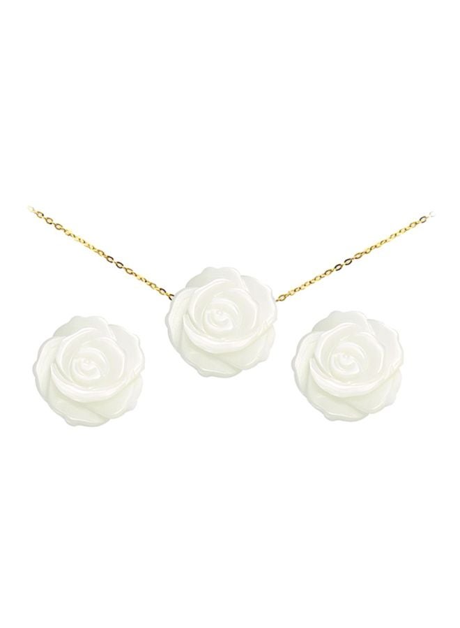 Vera Perla - 18 Karat Yellow Gold Rose Carved Mother Of Pearl Set - Image 1