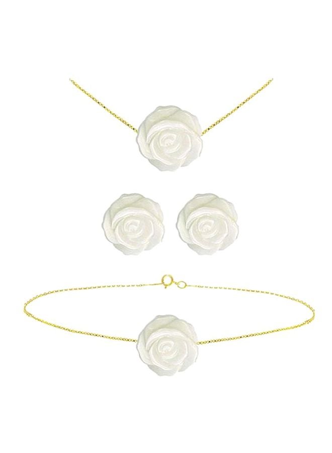 Vera Perla - 18 Karat Yellow Gold Rose Carved Mother Of Pearl Set - Image 1