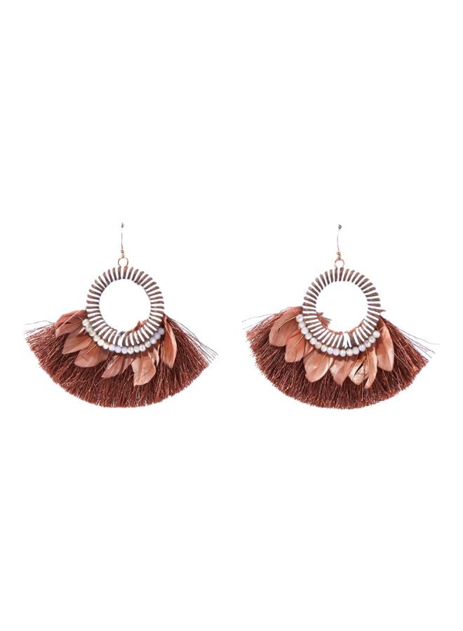 YUEJIN - 10 Karat Feather Design Tassel Earrings - Image 1