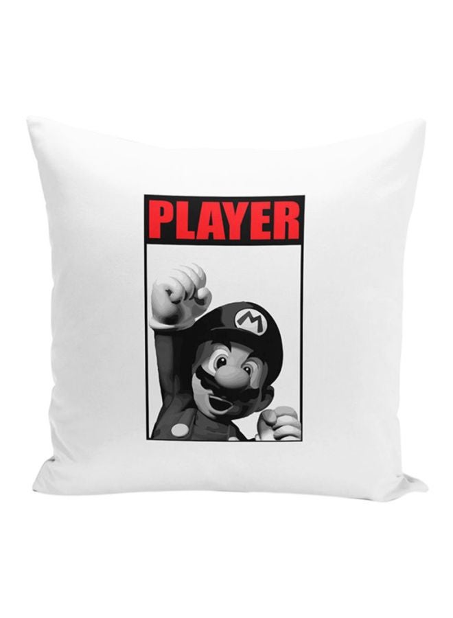 Classic Mario Brother Printed Decorative Pillow White/Black/Red 16x16x7inch