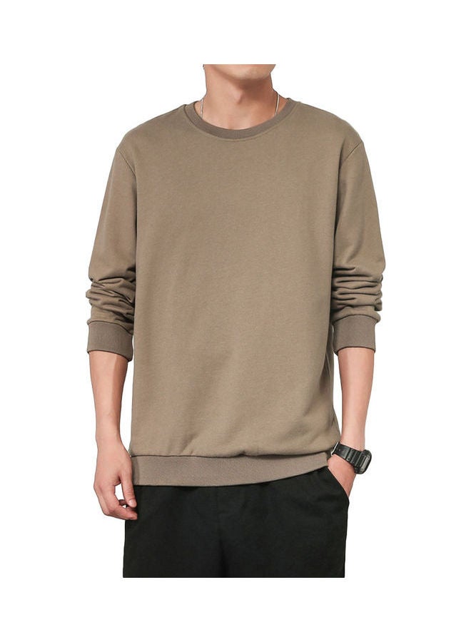 Generic - Men Spring Autumn Sweatshirts Casual Fashion Round Collar Coat Light Coffee - Image 1