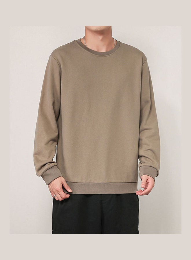 Generic - Men Spring Autumn Sweatshirts Casual Fashion Round Collar Coat Light Coffee - Image 1