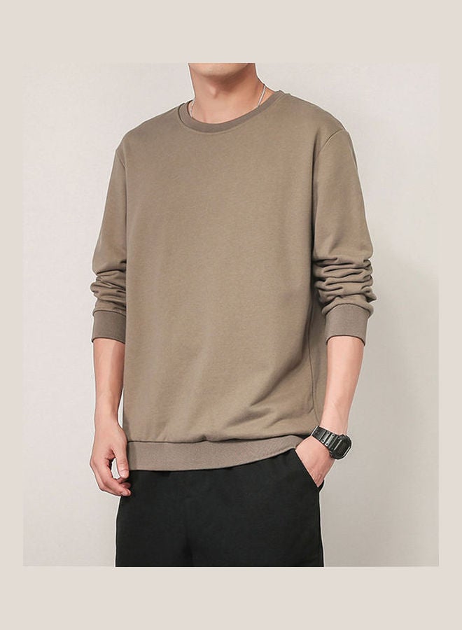 Generic - Men Spring Autumn Sweatshirts Casual Fashion Round Collar Coat Light Coffee - Image 1