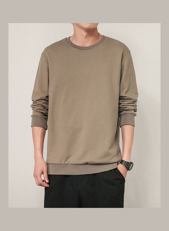 Generic - Men Spring Autumn Sweatshirts Casual Fashion Round Collar Coat Light Coffee - Image 1