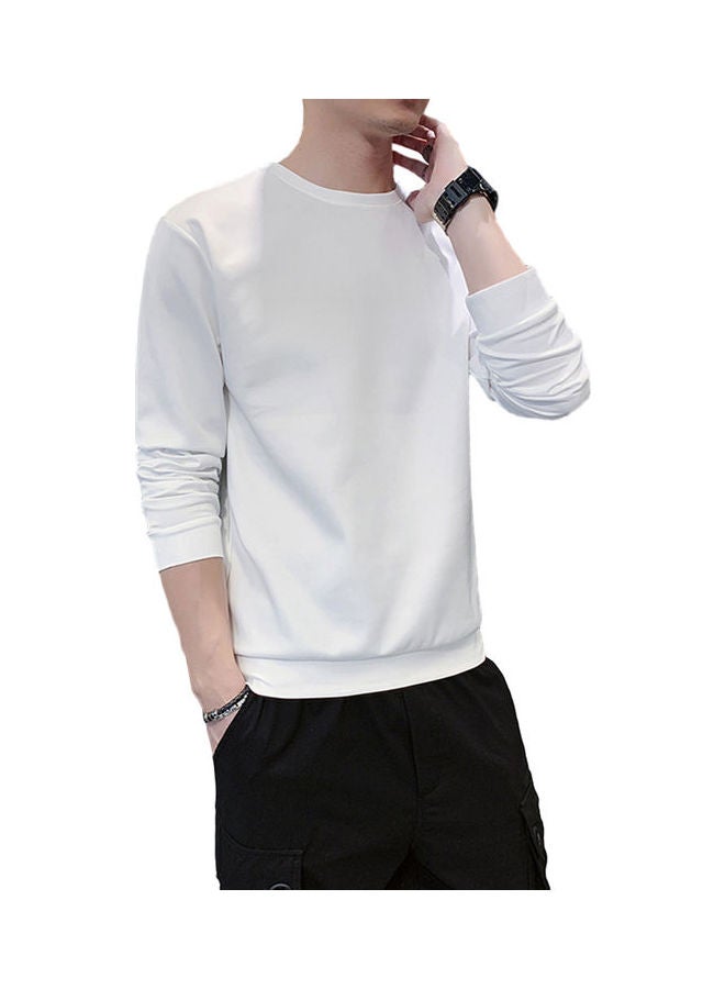 Men's Sweatshirt Round Neck Long-sleeved Solid Color Bottoming Shirt White  - Image 1