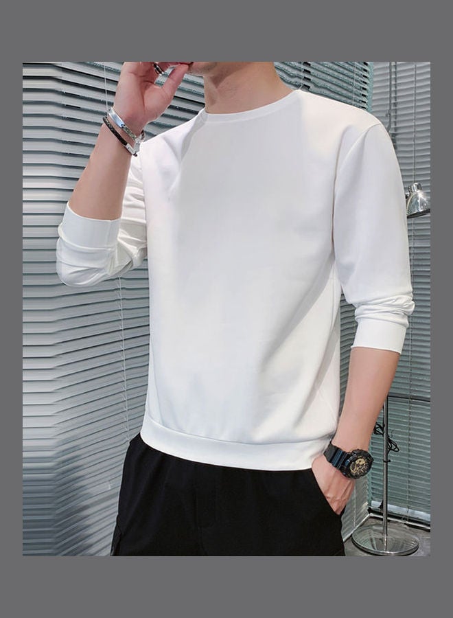 Men's Sweatshirt Round Neck Long-sleeved Solid Color Bottoming Shirt White  - Image 4