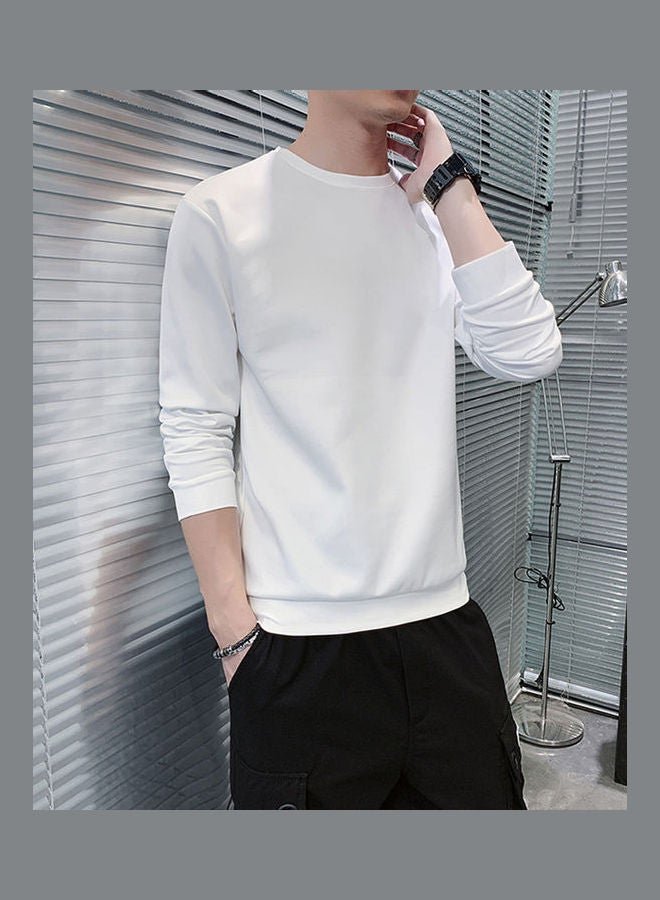 Men's Sweatshirt Round Neck Long-sleeved Solid Color Bottoming Shirt White  - Image 5