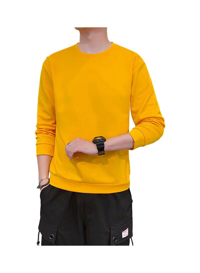 Men's Sweatshirt Round Neck Long-sleeved Solid Color Bottoming Shirt Yellow  - Image 1