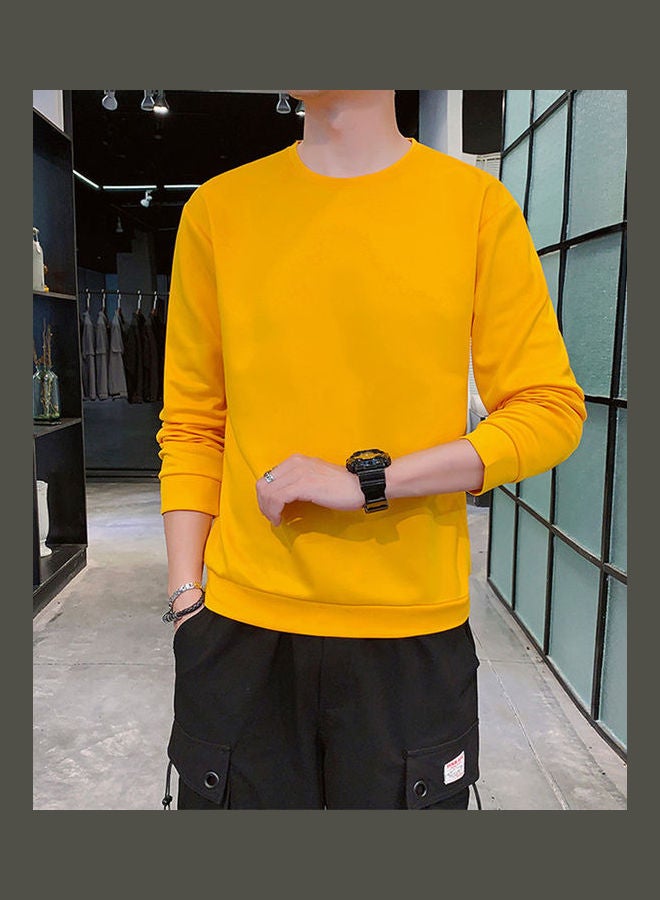 Men's Sweatshirt Round Neck Long-sleeved Solid Color Bottoming Shirt Yellow  - Image 4