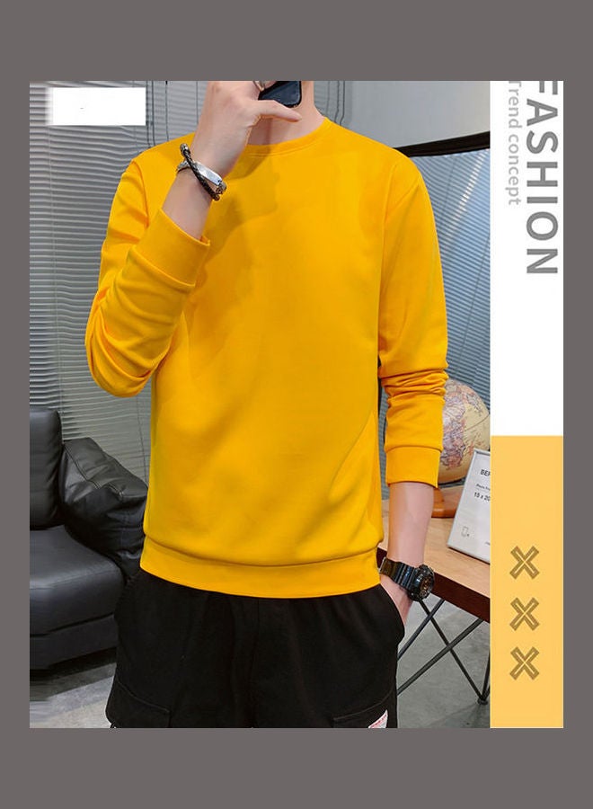 Men's Sweatshirt Round Neck Long-sleeved Solid Color Bottoming Shirt Yellow  - Image 5