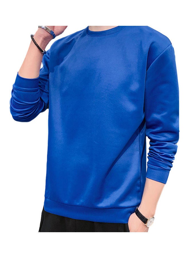 Generic - Men's Sweatshirt Round Neck Long-sleeved Solid Color Bottoming Shirt Sapphire Blue - Image 1