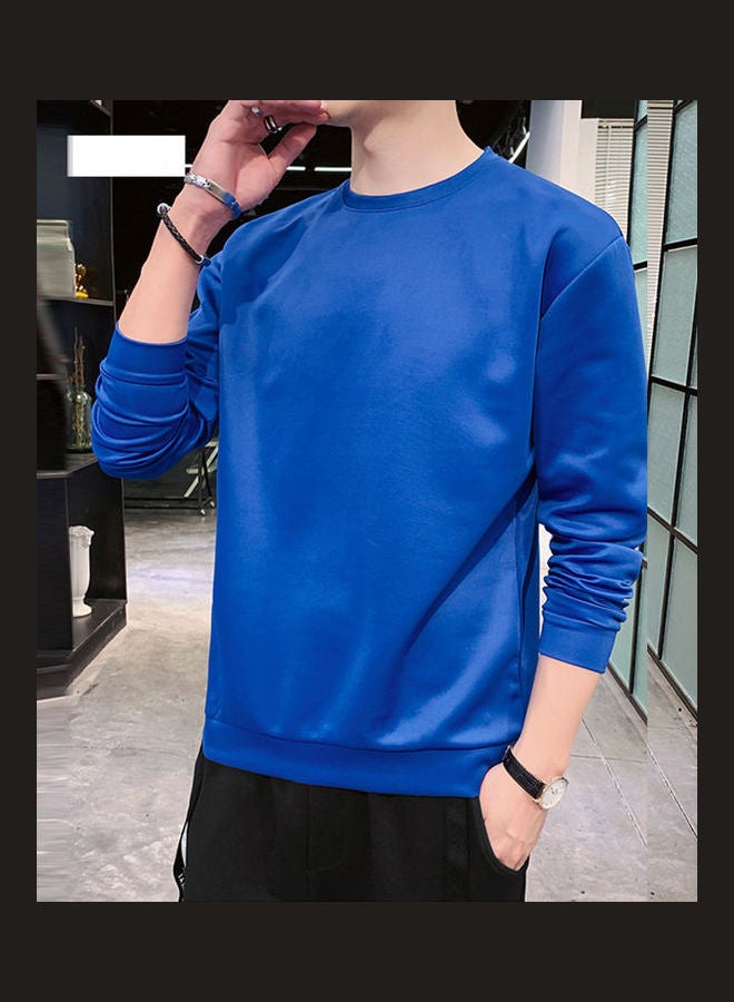 Generic - Men's Sweatshirt Round Neck Long-sleeved Solid Color Bottoming Shirt Sapphire Blue - Image 1
