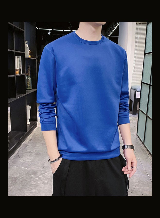 Generic - Men's Sweatshirt Round Neck Long-sleeved Solid Color Bottoming Shirt Sapphire Blue - Image 1