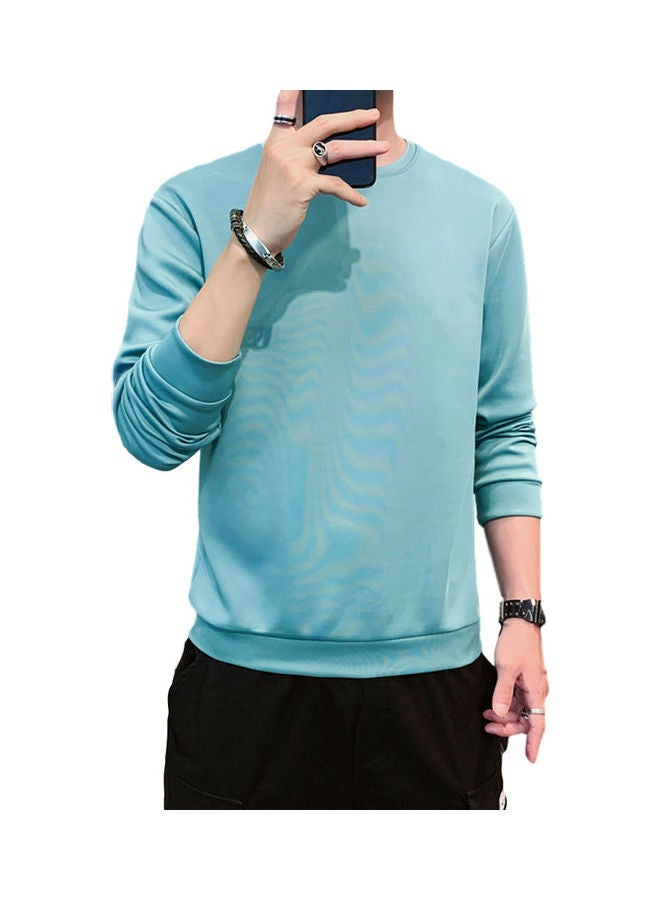 Men's Sweatshirt Round Neck Long-sleeved Solid Color Bottoming Shirt Lake Blue  - Image 1