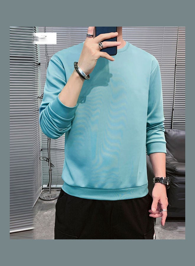 Men's Sweatshirt Round Neck Long-sleeved Solid Color Bottoming Shirt Lake Blue  - Image 5
