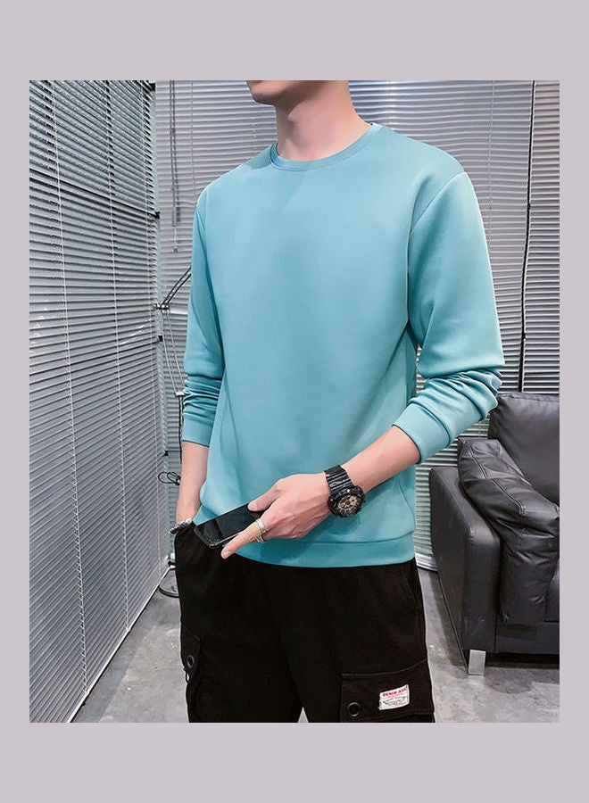Men's Sweatshirt Round Neck Long-sleeved Solid Color Bottoming Shirt Lake Blue  - Image 4