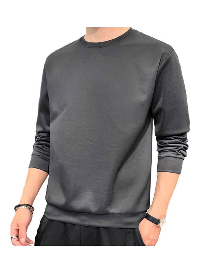 Generic - Men's Sweatshirt Round Neck Long-sleeved Solid Color Bottoming Shirt Carbon - Image 1