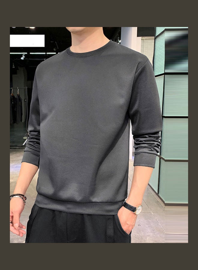 Generic - Men's Sweatshirt Round Neck Long-sleeved Solid Color Bottoming Shirt Carbon - Image 1