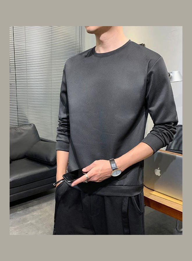 Generic - Men's Sweatshirt Round Neck Long-sleeved Solid Color Bottoming Shirt Carbon - Image 1