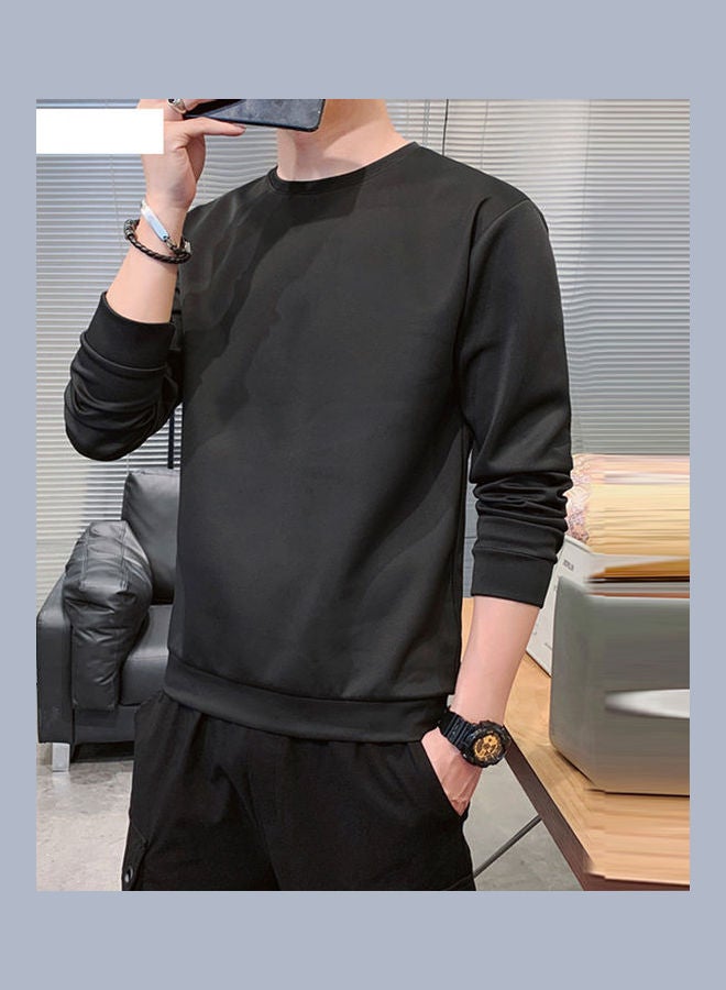 Generic - Men's Sweatshirt Round Neck Long-sleeved Solid Color Bottoming Shirt Carbon - Image 1