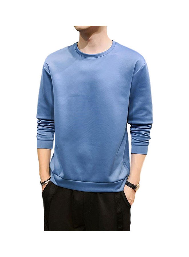 Men's Sweatshirt Round Neck Long-sleeved Solid Color Bottoming Shirt Sky Blue  - Image 1