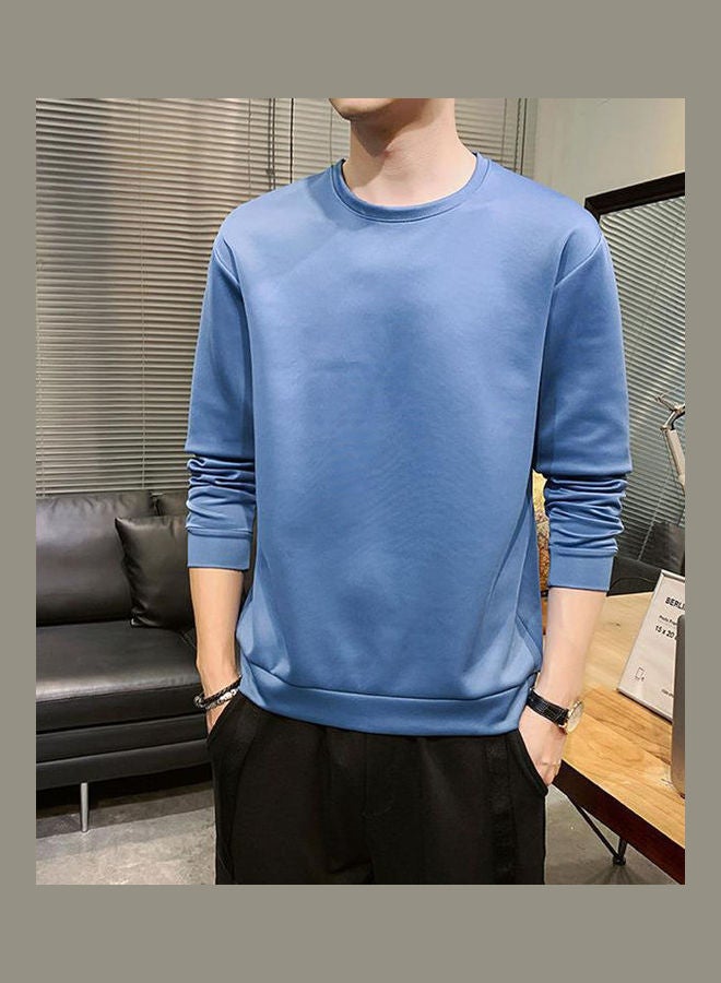 Men's Sweatshirt Round Neck Long-sleeved Solid Color Bottoming Shirt Sky Blue  - Image 4