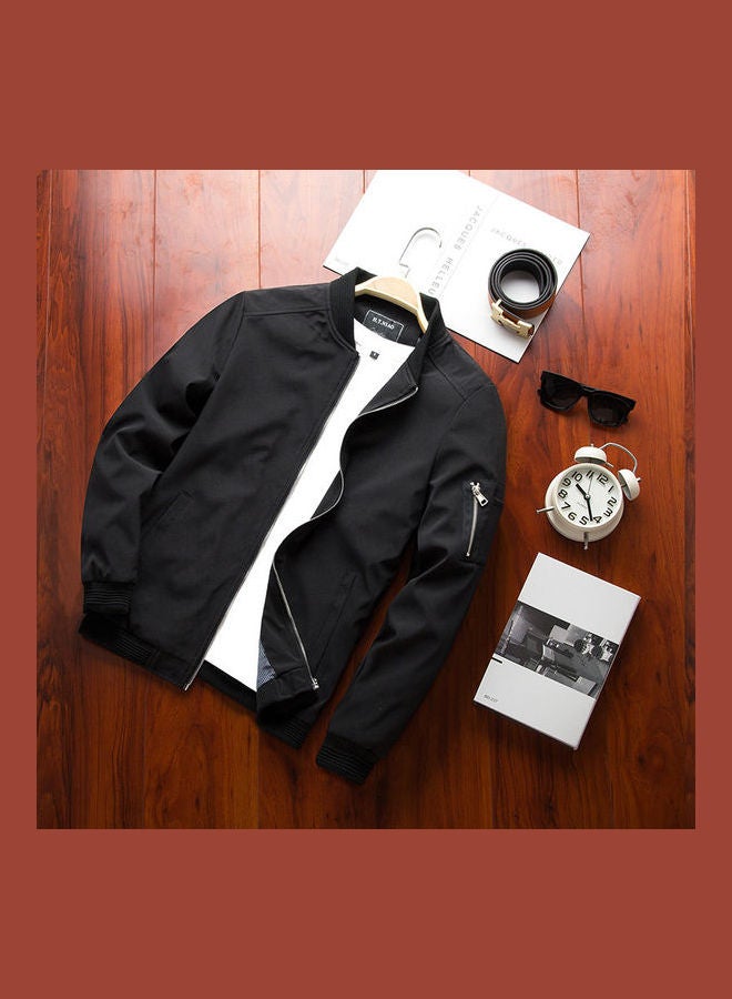Men Spring Autumn Solid Color Fashion Thin Casual Zipper Jacket Baseball Uniform Black - Image 1
