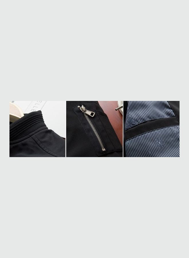 Men Spring Autumn Solid Color Fashion Thin Casual Zipper Jacket Baseball Uniform Black - Image 5
