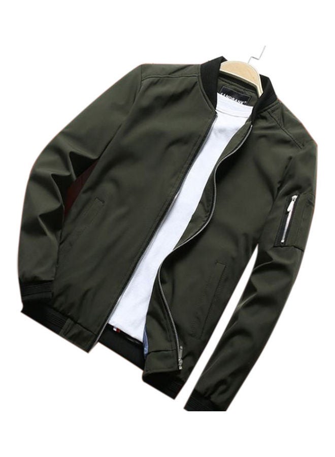 Spring Autumn Thin Casual Zipper Jacket Baseball Uniform Army Green