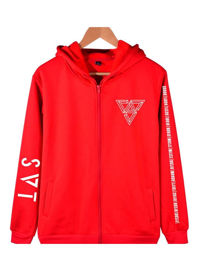Women Men Seventeen SVT Concert Autumn Zipper Sweater Coat Red  - Image 1