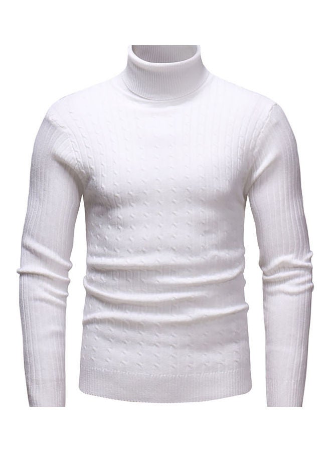 Autumn Winter Casual Long Sleeved Turtleneck Sweater Top white  - Image 1