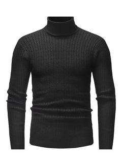 Men Autumn Winter Casual Long Sleeved Turtleneck Sweater Top Black