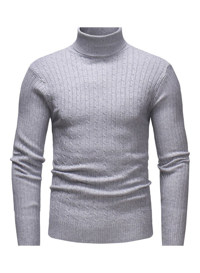 Generic - Men Autumn Winter Casual Long Sleeved Turtleneck Sweater Top Light Grey - Image 1