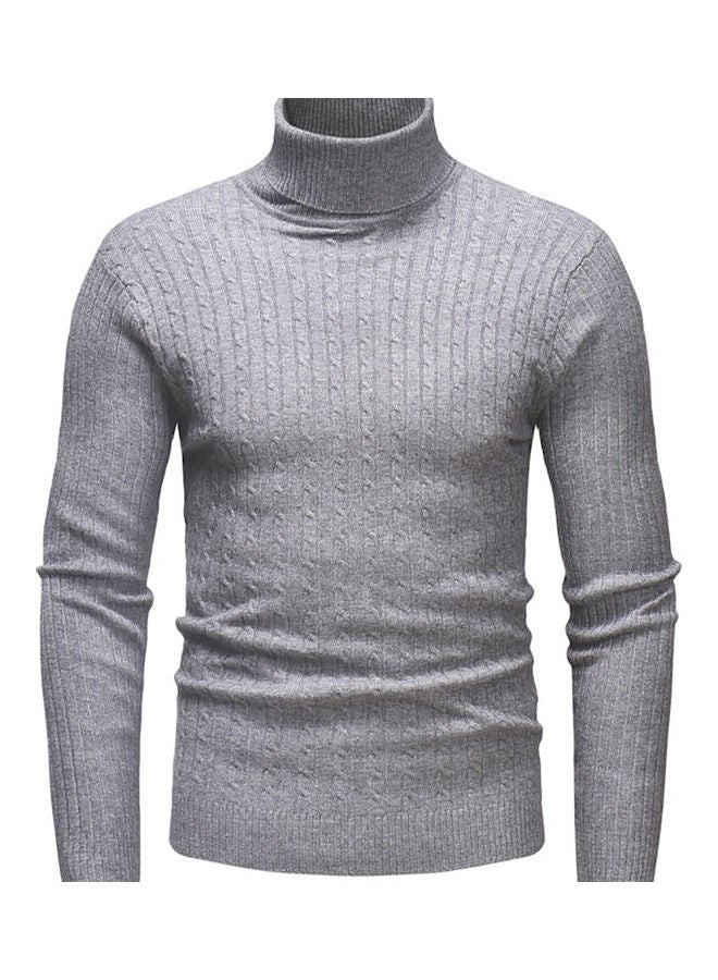 Generic - Men Autumn Winter Casual Long Sleeved Turtleneck Sweater Top Light Grey - Image 1