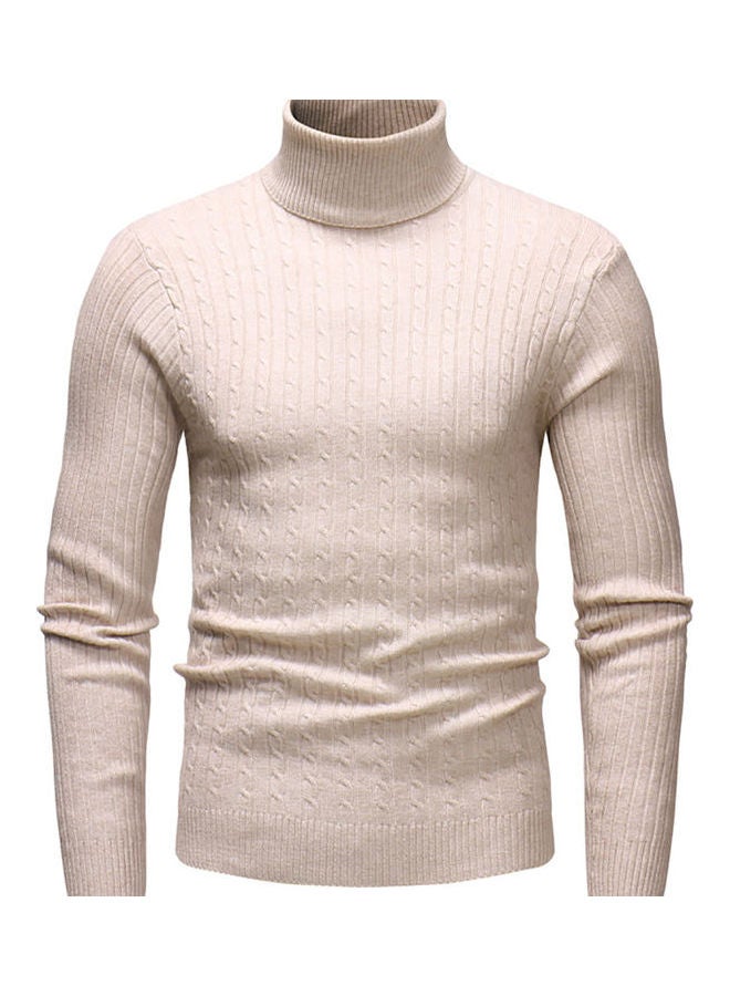 Generic - Men Autumn Winter Casual Long Sleeved Turtleneck Sweater Top Light Grey - Image 1