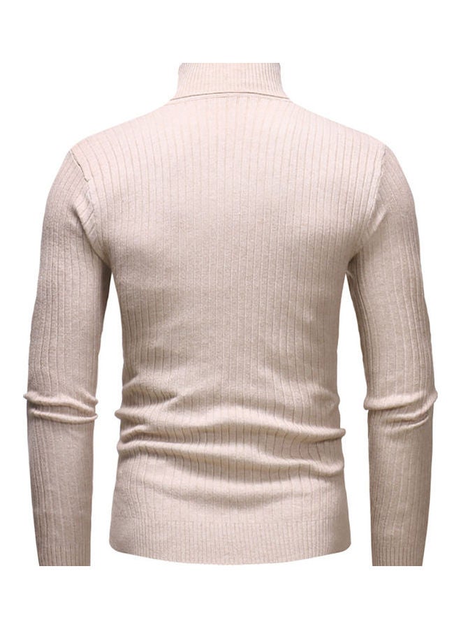 Men Autumn Winter Casual Long Sleeved Turtleneck Sweater Top Beige  - Image 2