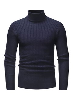 Men Autumn Winter Casual Long Sleeved Turtleneck Sweater Top Navy