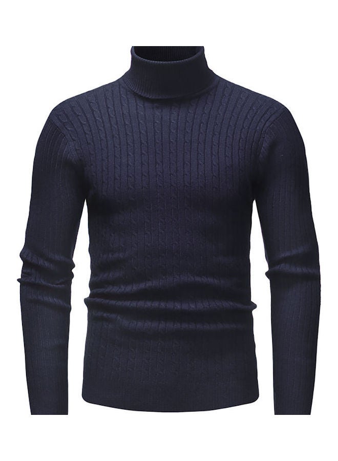Generic - Men Autumn Winter Casual Long Sleeved Turtleneck Sweater Top Navy - Image 1