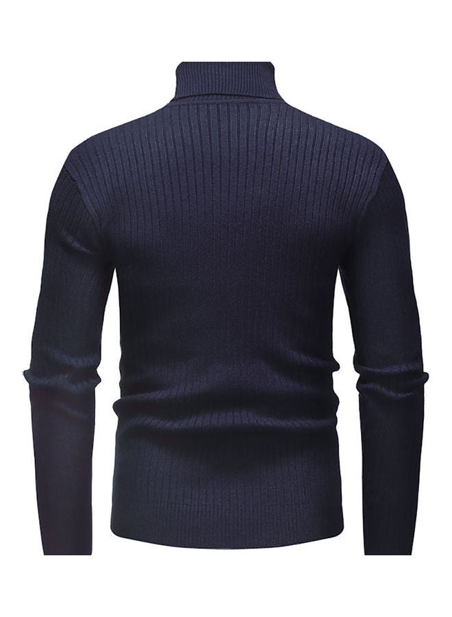 Generic - Men Autumn Winter Casual Long Sleeved Turtleneck Sweater Top Navy - Image 1