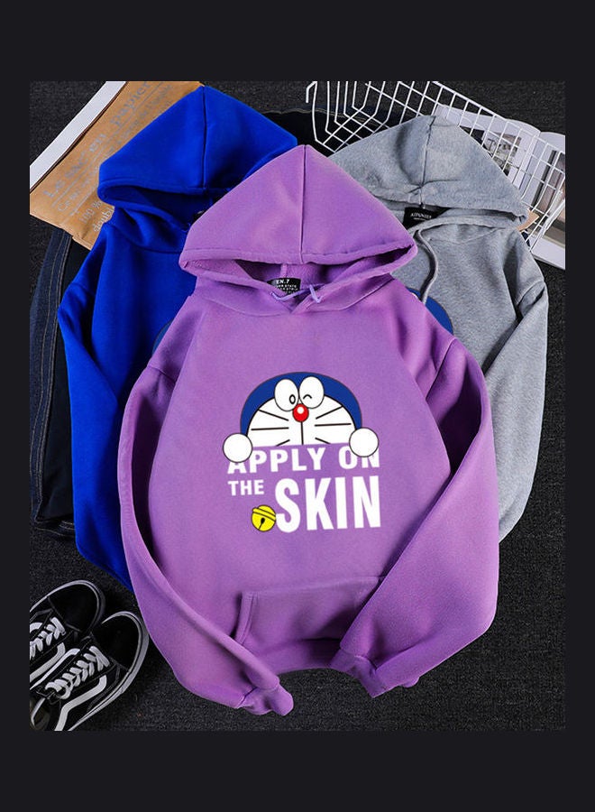 Unisex Velvet Hoodie Sweatshirt Cartoon Long Sleeve Loose Autumn Winter Pullover Tops Purple  - Image 4