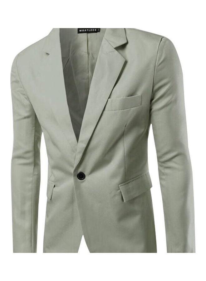 Men Slim Single Button Lapel Suit Simple Solid Color Large Size Casual Blazer Coat Khaki - Image 1
