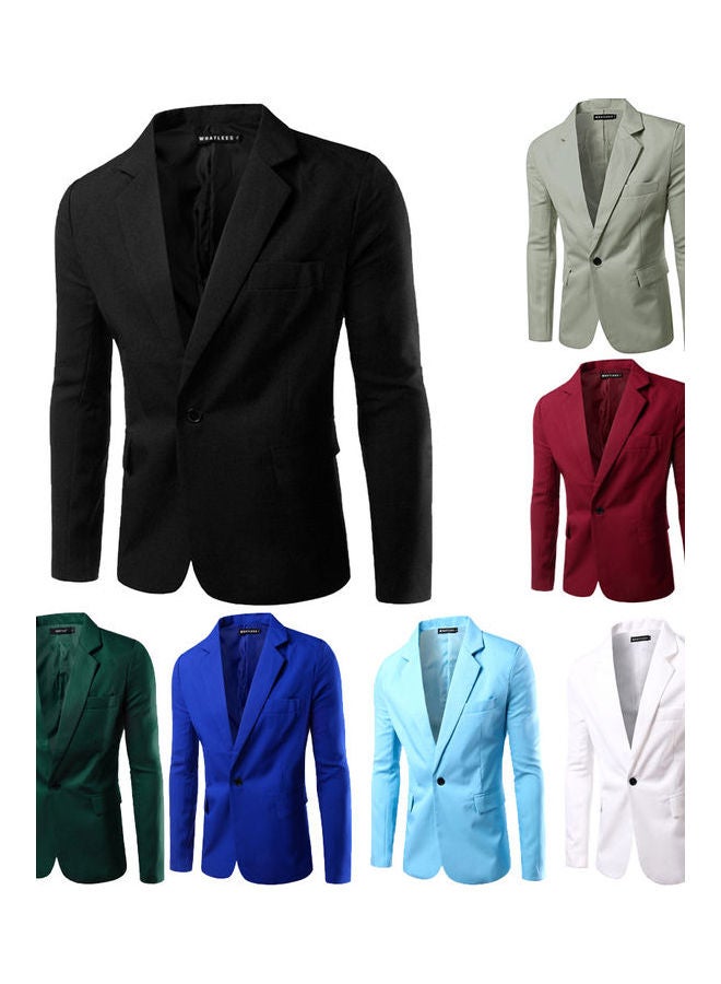 Men Slim Single Button Lapel Suit Simple Solid Color Large Size Casual Blazer Coat Light Blue - Image 3