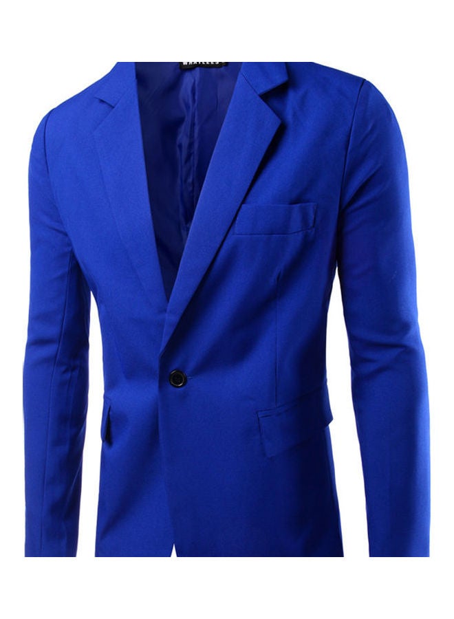 Men Slim Single Button Lapel Suit Simple Solid Color Large Size Casual Blazer Coat Royal Blue - Image 1
