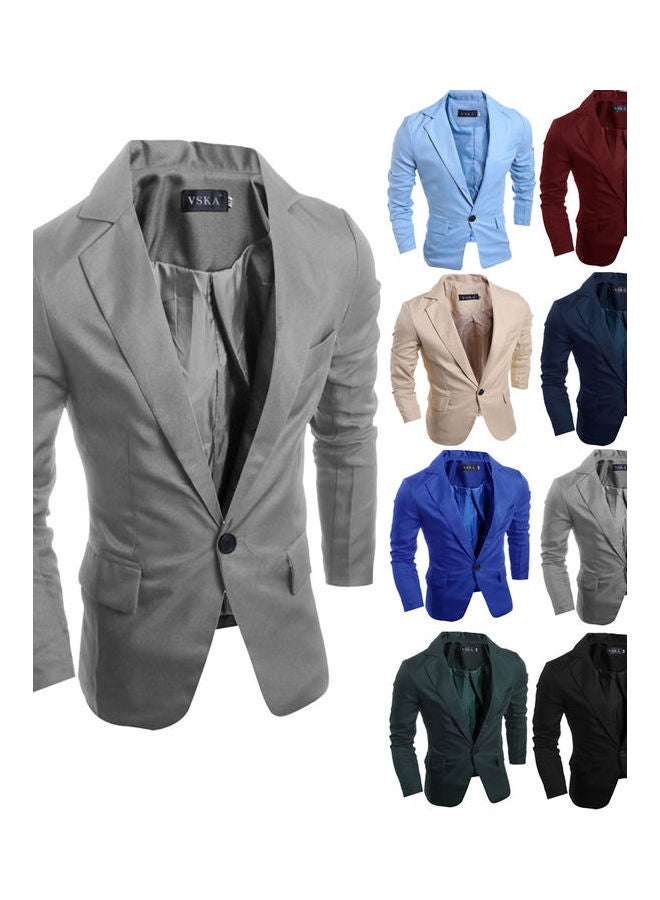Generic - Men Slim Single Button Lapel Suit V-Neck Simple Solid Color Casual Wedding Groom Coat Gray - Image 1