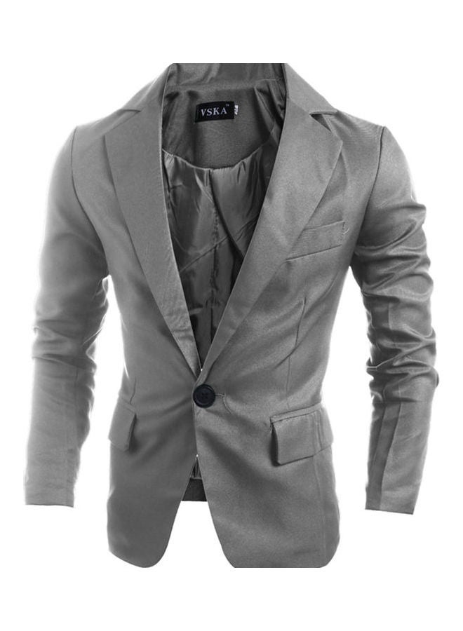 Generic - Men Slim Single Button Lapel Suit V-Neck Simple Solid Color Casual Wedding Groom Coat Gray - Image 1