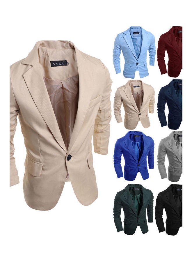 Generic - Men Slim Single Button Lapel Suit V-Neck Simple Solid Color Casual Wedding Groom Coat Gray - Image 1
