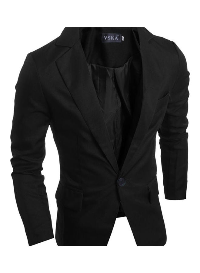 Generic - Men Slim Single Button Lapel Suit V-neck Simple Solid Color Casual Wedding Groom Coat Black - Image 1