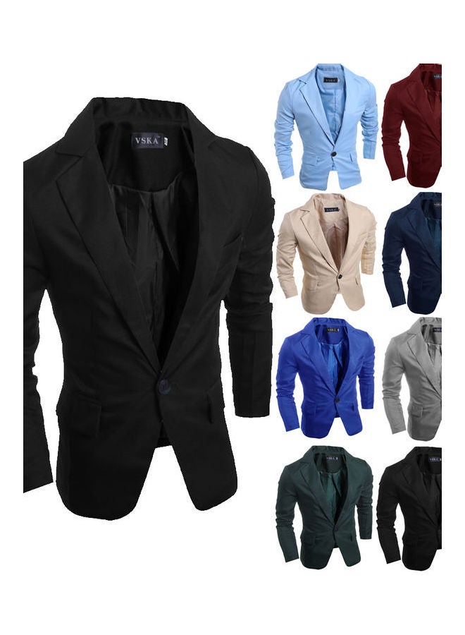 Generic - Men Slim Single Button Lapel Suit V-neck Simple Solid Color Casual Wedding Groom Coat Black - Image 1