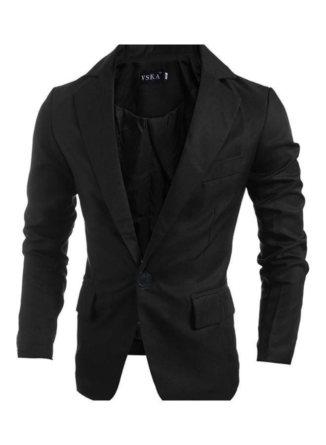 Generic - Men Slim Single Button Lapel Suit V-neck Simple Solid Color Casual Wedding Groom Coat Black - Image 1