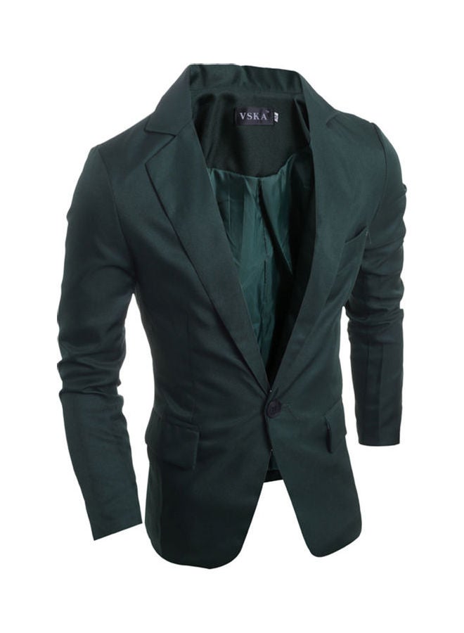 Men Slim Single Button Lapel Suit V-Neck Simple Solid Color Casual Wedding Groom Coat Dark Green - Image 1